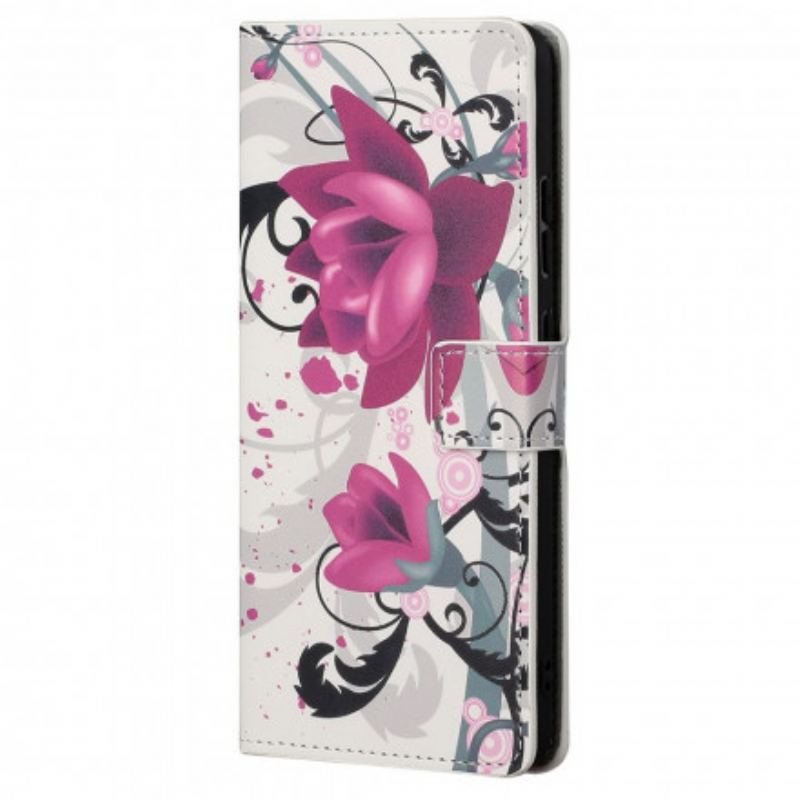 Capa Flip Para Motorola Edge 20 Flores Tropicais