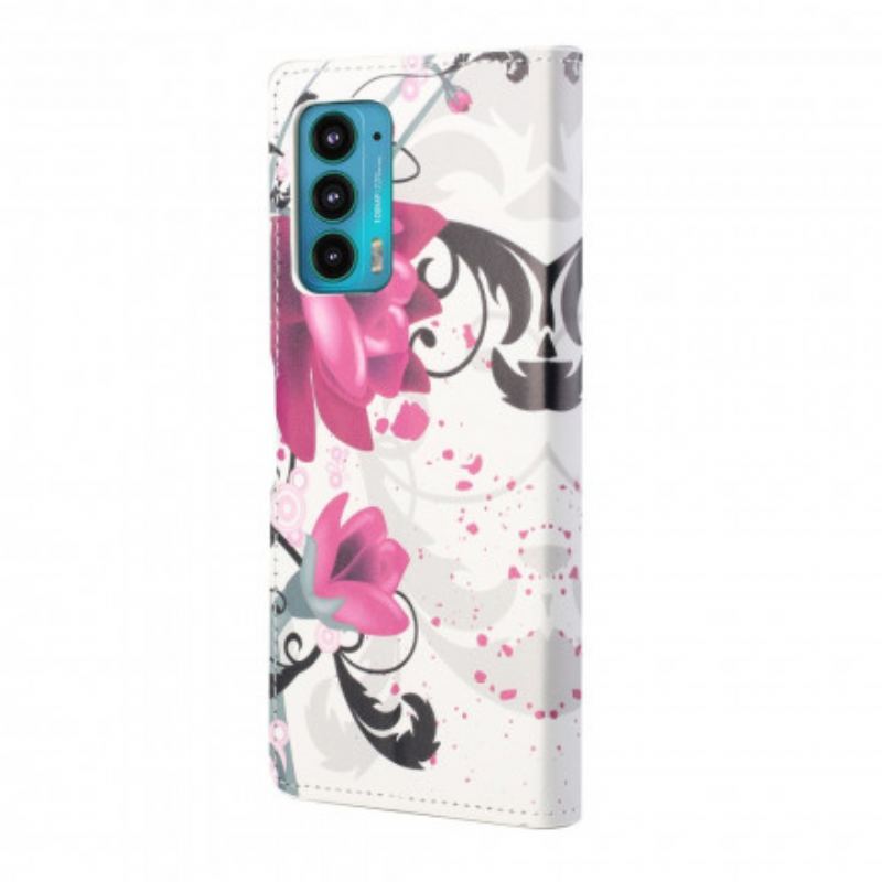 Capa Flip Para Motorola Edge 20 Flores Tropicais
