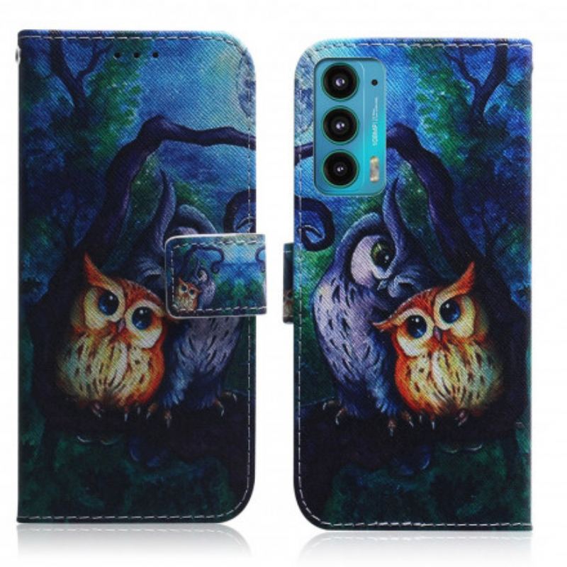 Capa Flip Para Motorola Edge 20 Pintura De Corujas