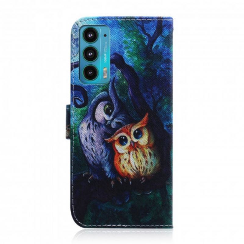 Capa Flip Para Motorola Edge 20 Pintura De Corujas