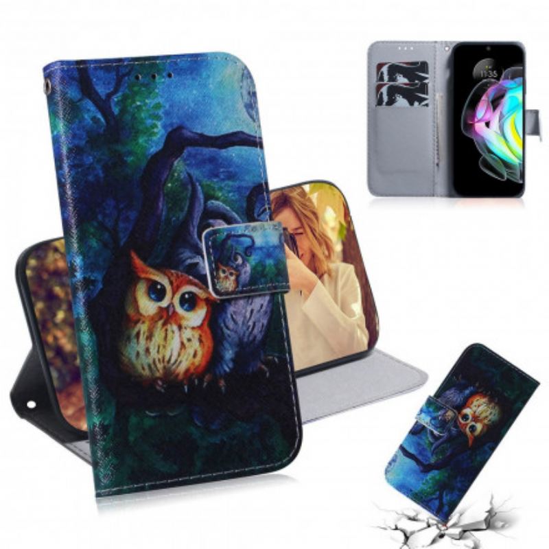Capa Flip Para Motorola Edge 20 Pintura De Corujas