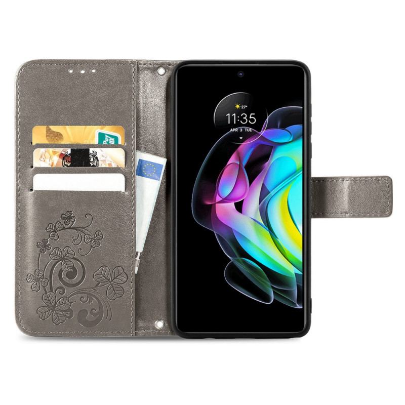 Capa Flip Para Motorola Edge 20 Trevo-de-quatro-folhas
