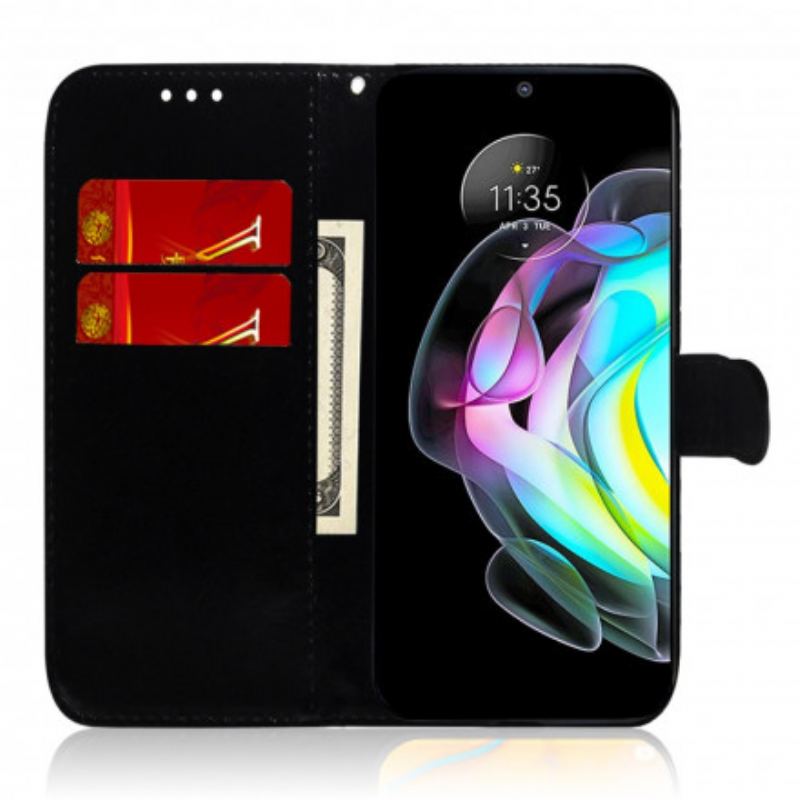 Capa Folio Para Motorola Edge 20 Capa De Espelho De Couro Sintético