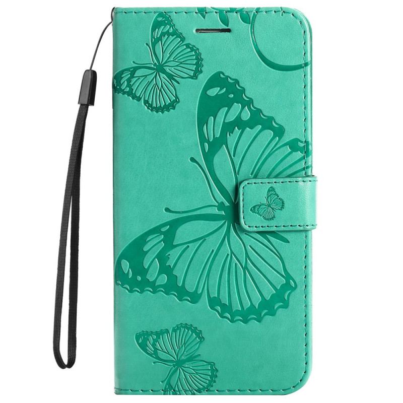Capa Em Pele Para Huawei Nova 8i De Cordão Borboletas Gigantes