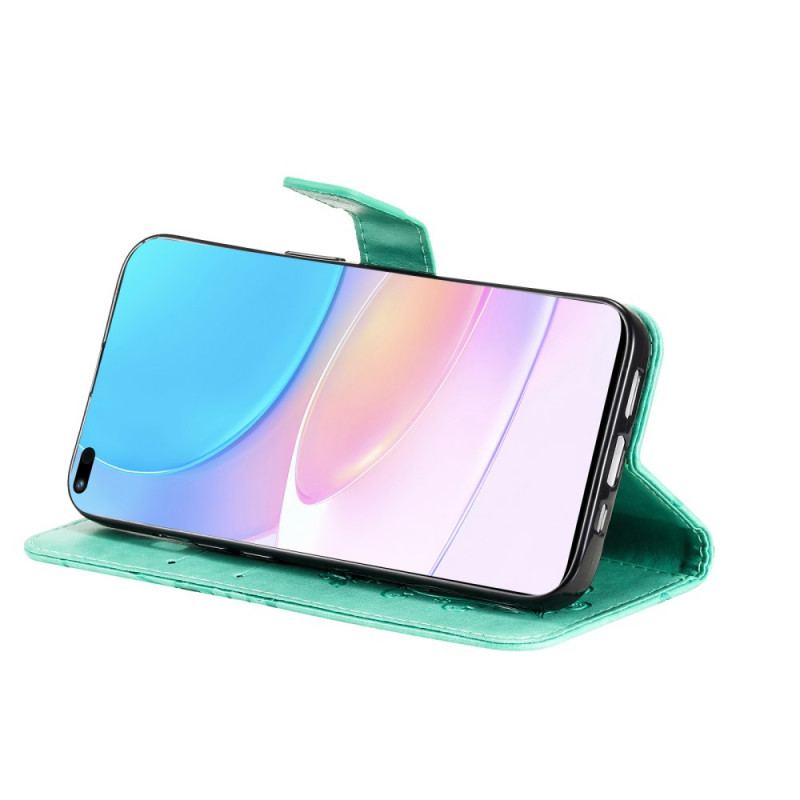 Capa Em Pele Para Huawei Nova 8i De Cordão Borboletas Gigantes
