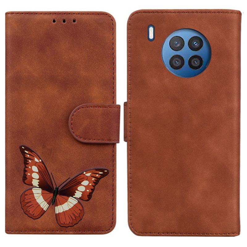 Capa Flip Para Huawei Nova 8i Borboleta Com Toque De Pele