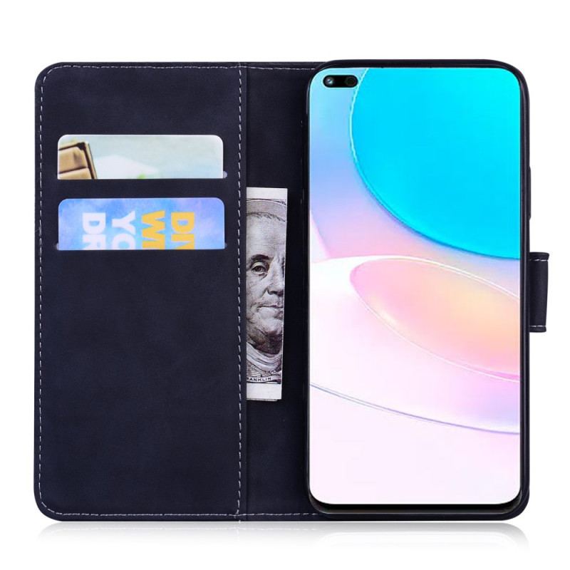 Capa Flip Para Huawei Nova 8i Efeito Couro Monocromático