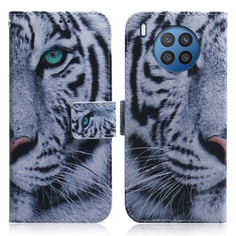 Capa Flip Para Huawei Nova 8i Tigre Branco