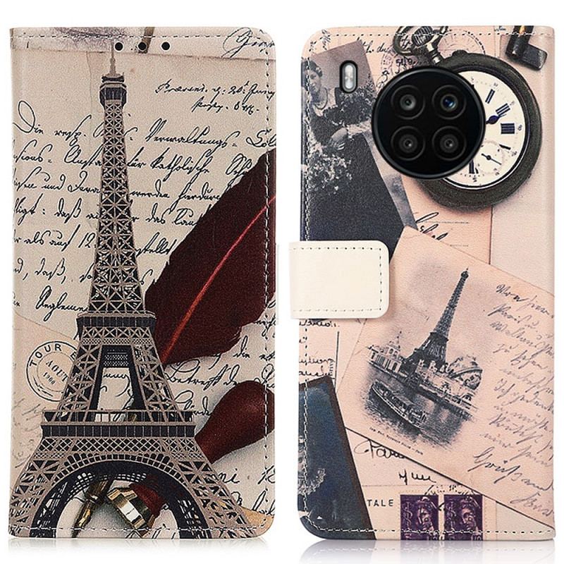 Capa Flip Para Huawei Nova 8i Torre Eiffel Do Poeta