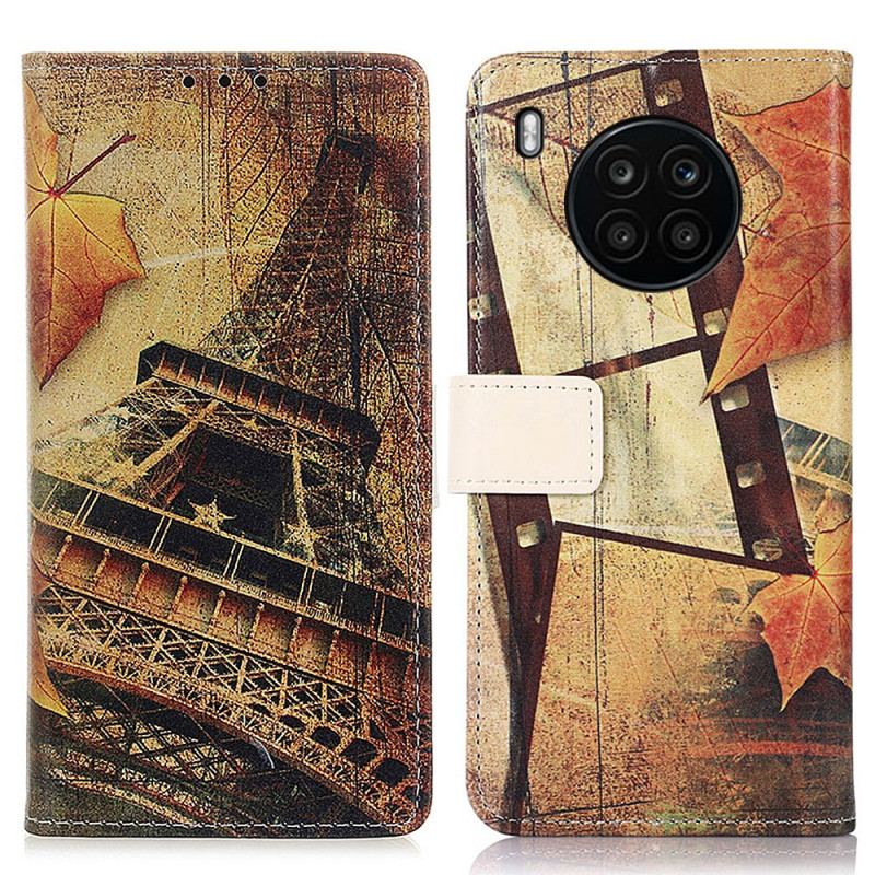 Capa Flip Para Huawei Nova 8i Torre Eiffel No Outono
