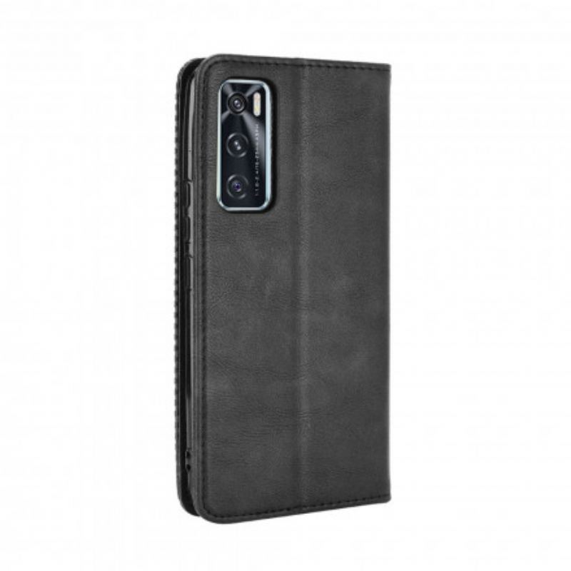 Capa De Celular Para Vivo Y70 Flip Efeito Couro Vintage Estilizado