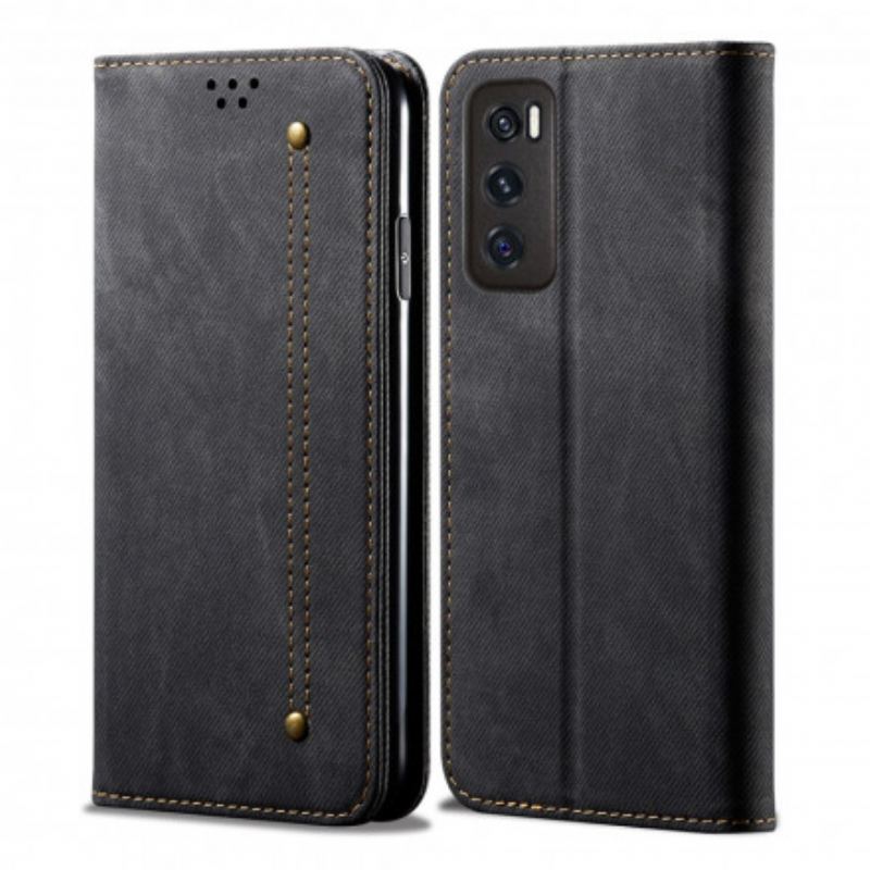Capa De Celular Para Vivo Y70 Flip Tecido Jeans