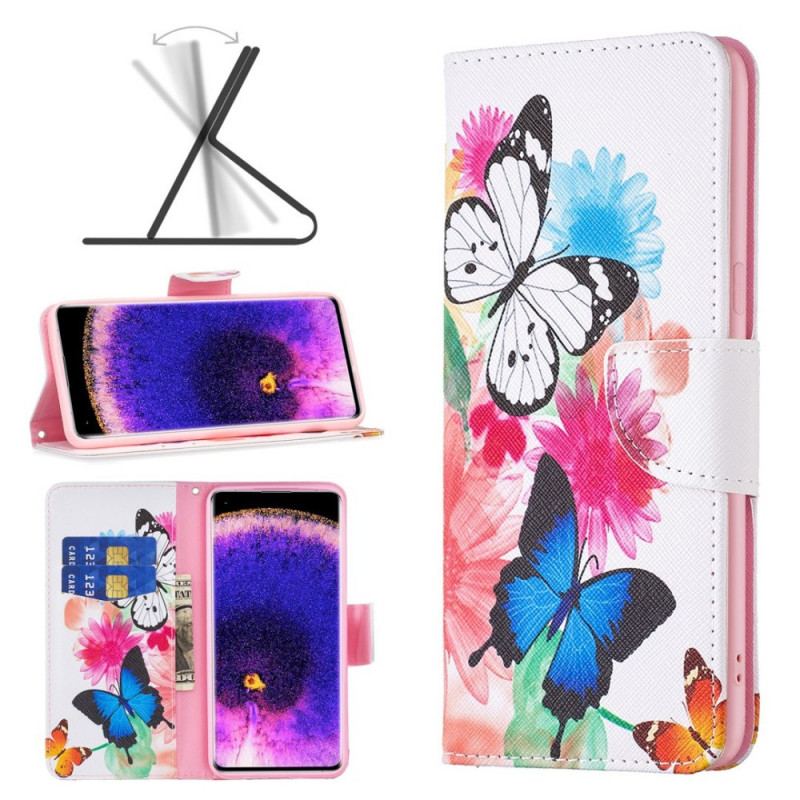 Capa De Couro Para Oppo Find X5 Aquarela Borboletas