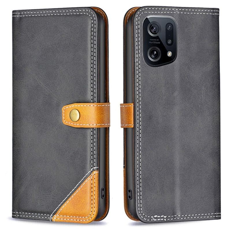 Capa De Couro Para Oppo Find X5 Bicolor Com Alça