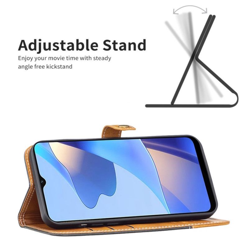 Capa De Couro Para Oppo Find X5 Bicolor Com Alça