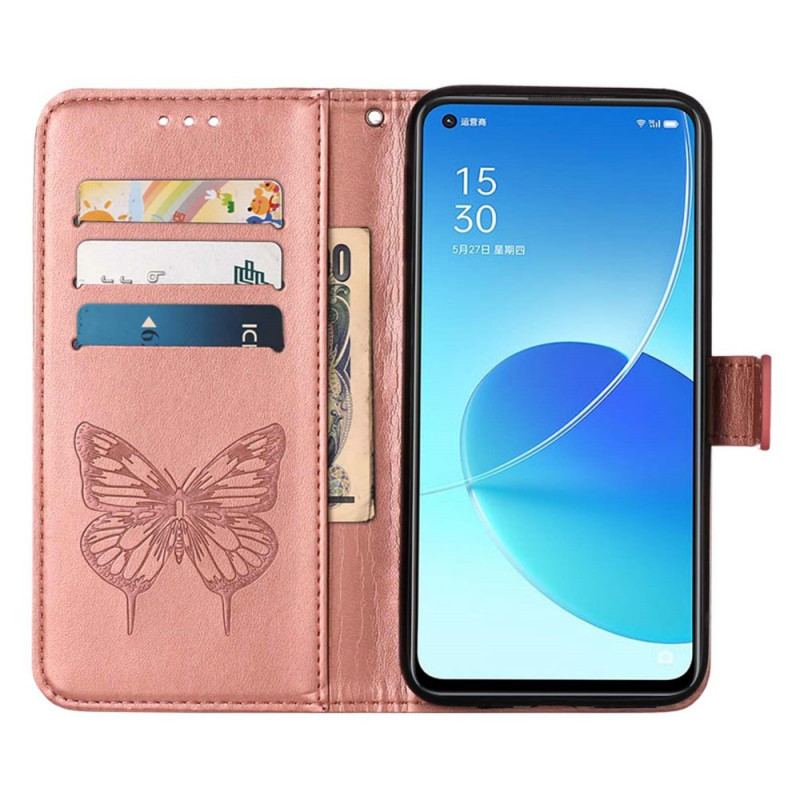 Capa De Couro Para Oppo Find X5 Design De Borboleta Com Cordão