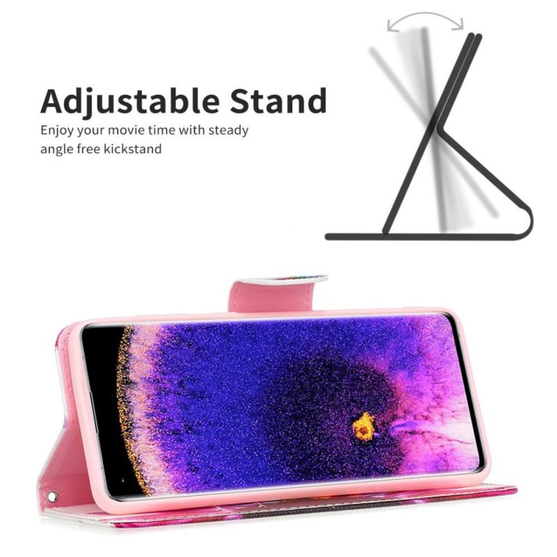 Capa De Couro Para Oppo Find X5 Flor Aquarela