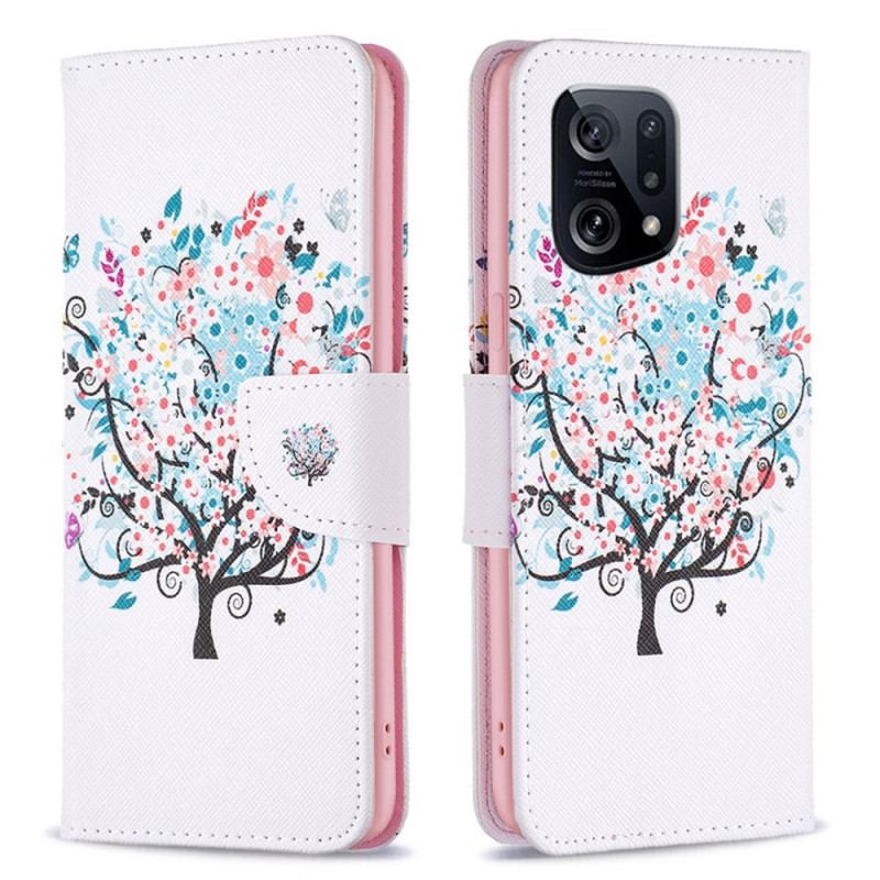 Capa Em Pele Para Oppo Find X5 Árvore Florida