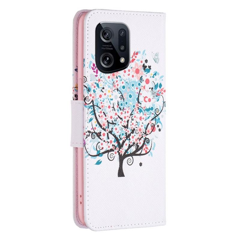 Capa Em Pele Para Oppo Find X5 Árvore Florida