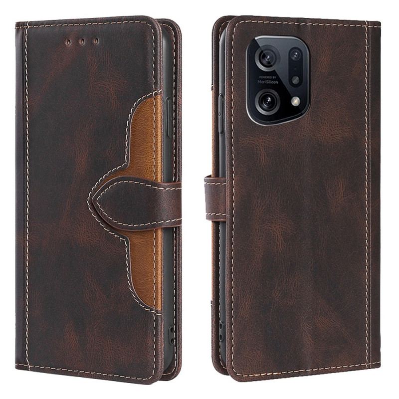 Capa Em Pele Para Oppo Find X5 Couro Sintético Bicolor Estiloso