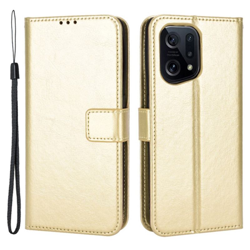 Capa Flip Para Oppo Find X5 Couro Falso Chamativo