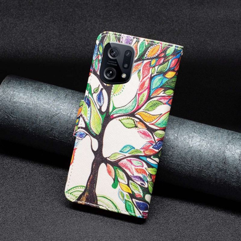 Capa Flip Para Oppo Find X5 Pintura De Árvore