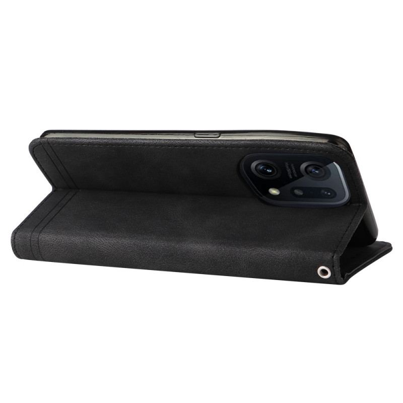 Capa Folio Para Oppo Find X5 Estilo De Couro Com Rebite Decorativo