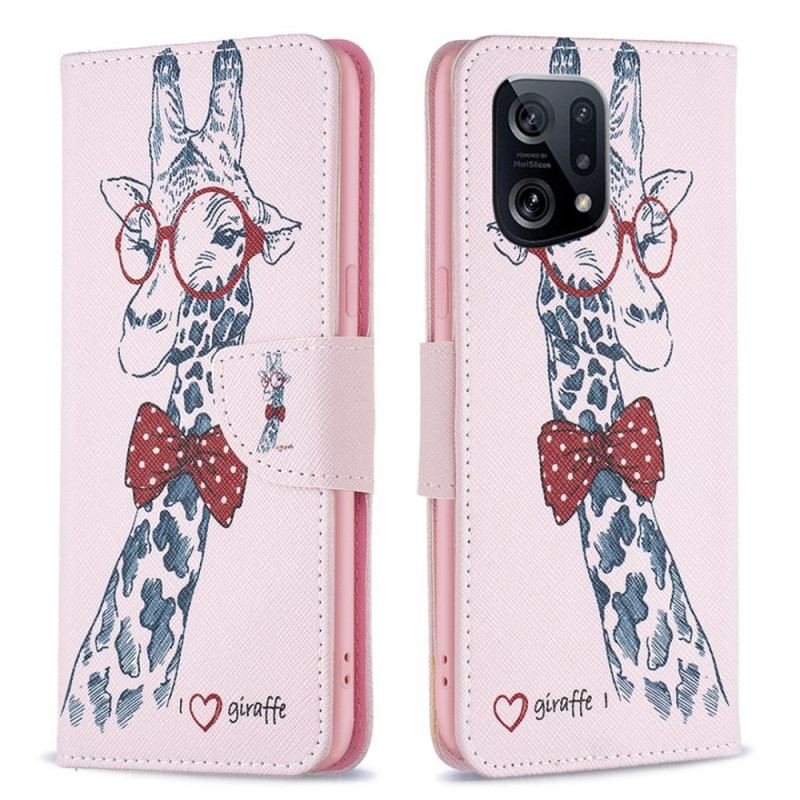 Capa Folio Para Oppo Find X5 Girafa Inteligente