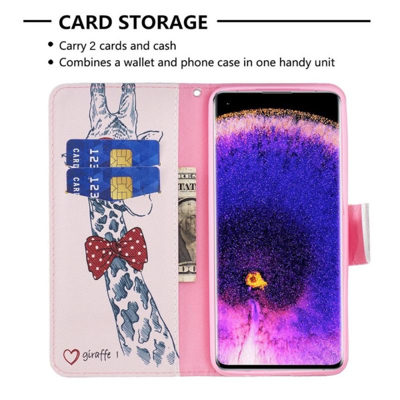 Capa Folio Para Oppo Find X5 Girafa Inteligente