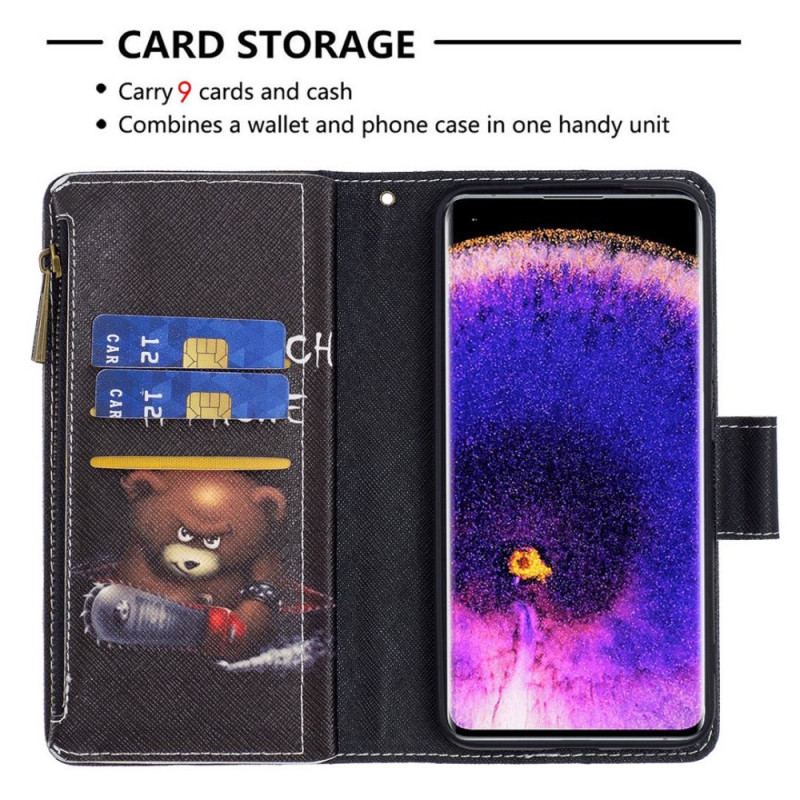 Capa Folio Para Oppo Find X5 Urso De Bolso Com Zíper