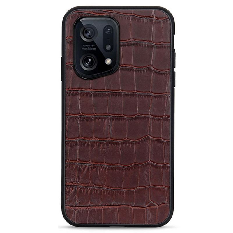 Capa Para Oppo Find X5 Couro Genuíno Com Textura De Crocodilo