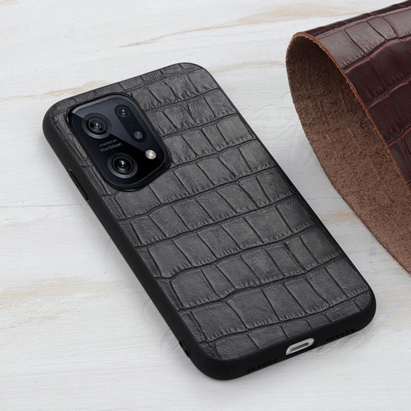 Capa Para Oppo Find X5 Couro Genuíno Com Textura De Crocodilo