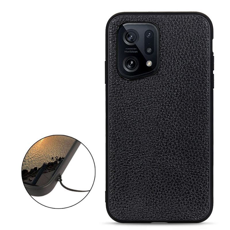 Capa Para Oppo Find X5 Couro Lichia Genuíno