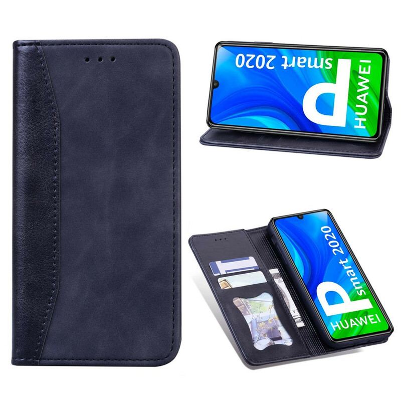 Capa De Celular Para Huawei P Smart 2020 Flip Efeito Couro Empresarial Em Dois Tons