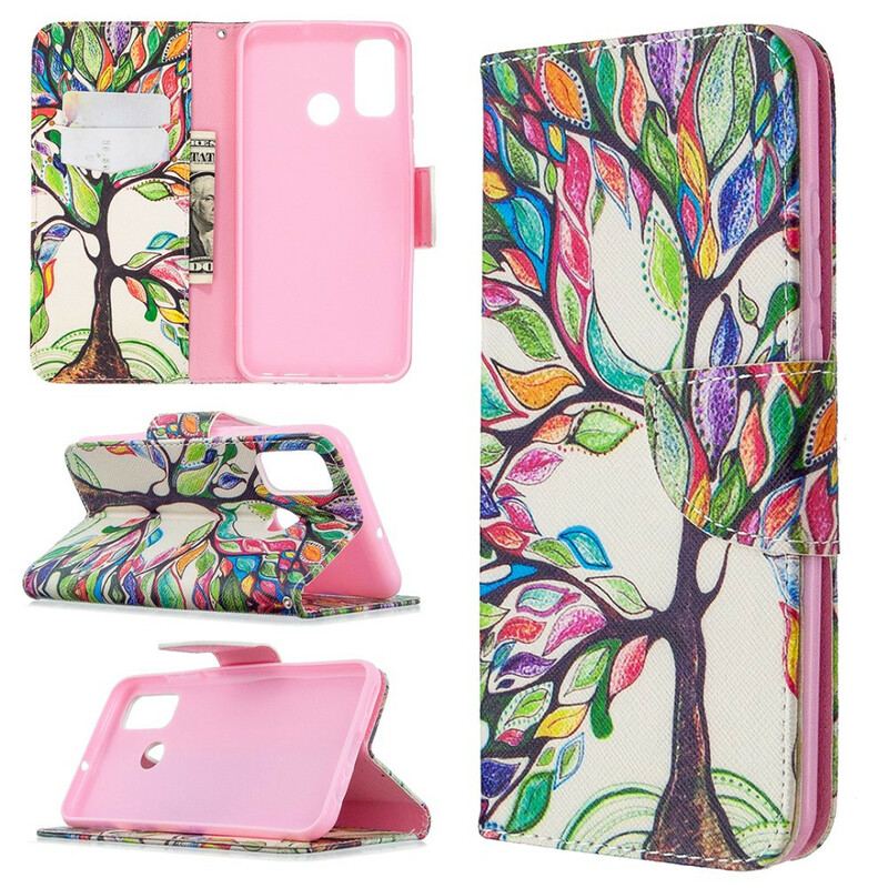Capa De Couro Para Huawei P Smart 2020 Árvore Colorida