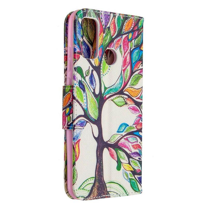 Capa De Couro Para Huawei P Smart 2020 Árvore Colorida