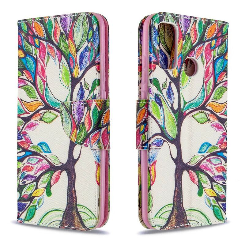 Capa De Couro Para Huawei P Smart 2020 Árvore Colorida