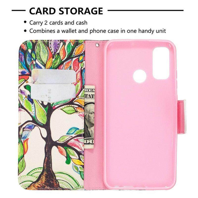 Capa De Couro Para Huawei P Smart 2020 Árvore Colorida