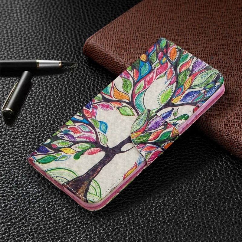 Capa De Couro Para Huawei P Smart 2020 Árvore Colorida
