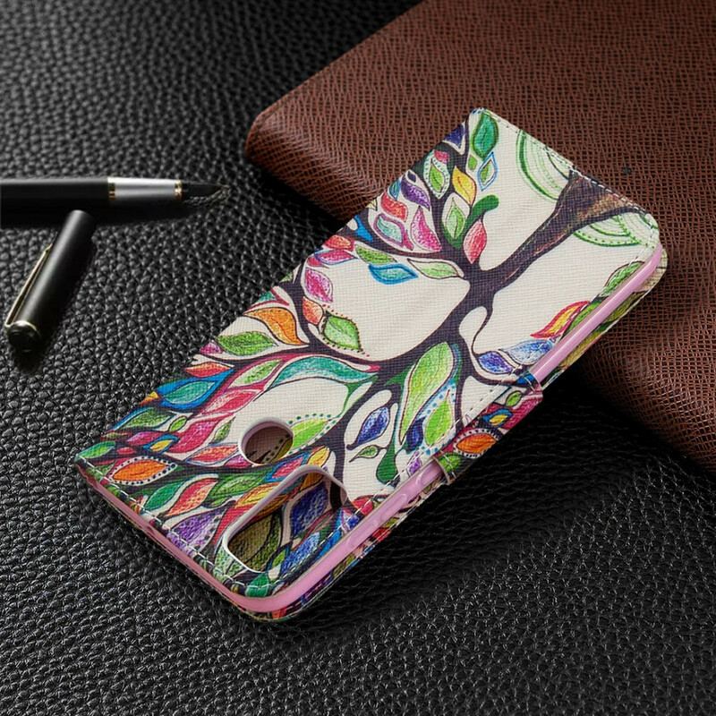 Capa De Couro Para Huawei P Smart 2020 Árvore Colorida