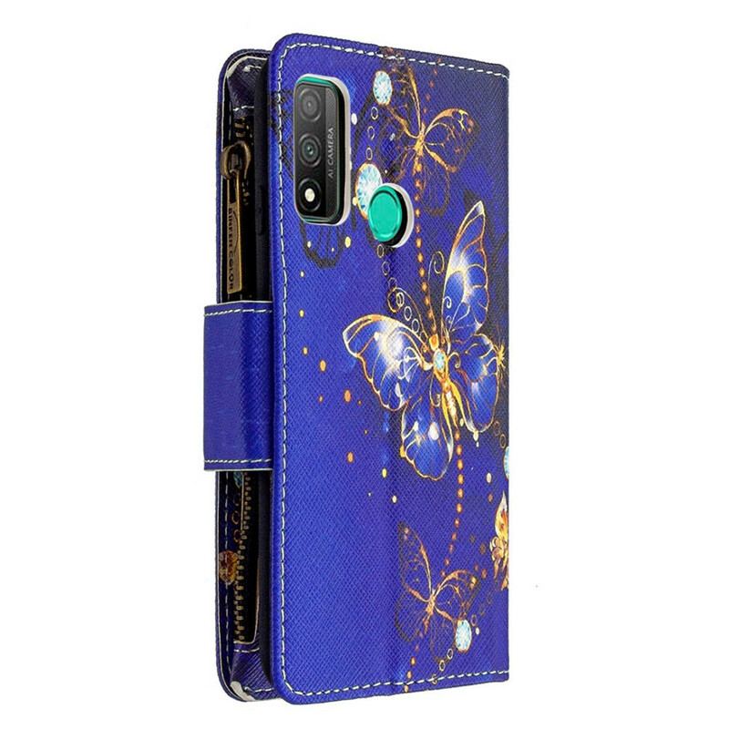 Capa De Couro Para Huawei P Smart 2020 Bolso Com Zíper De Borboletas