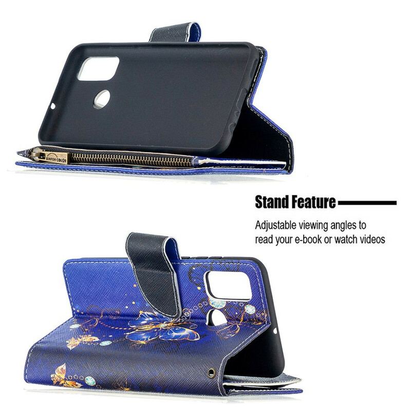 Capa De Couro Para Huawei P Smart 2020 Bolso Com Zíper De Borboletas