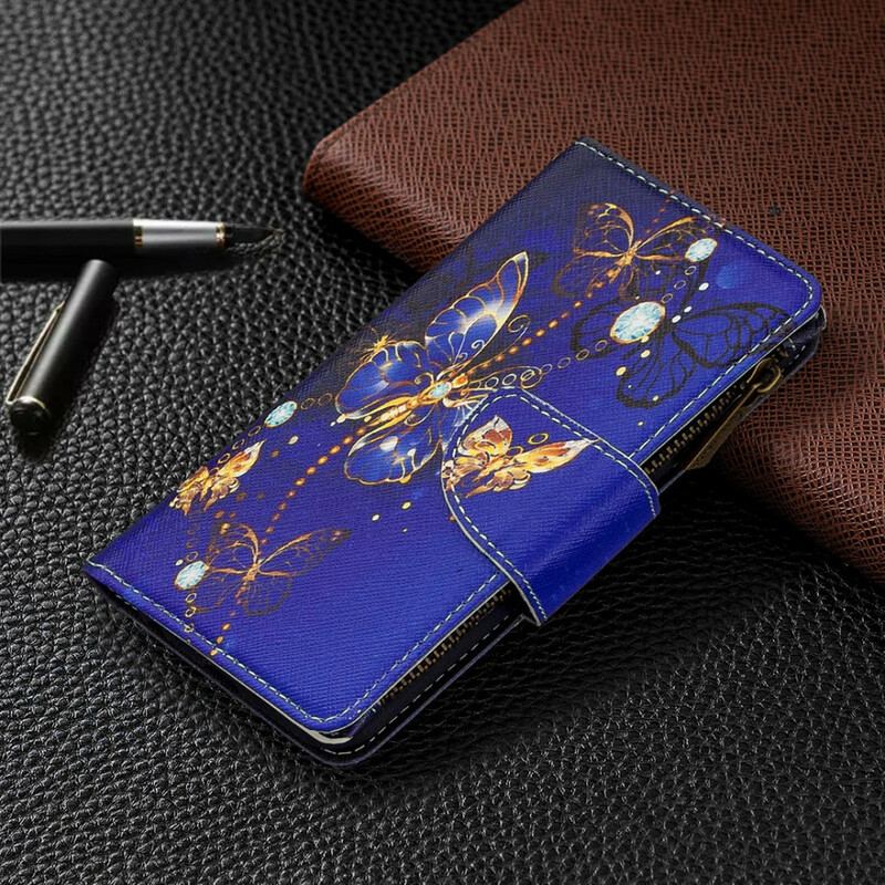 Capa De Couro Para Huawei P Smart 2020 Bolso Com Zíper De Borboletas