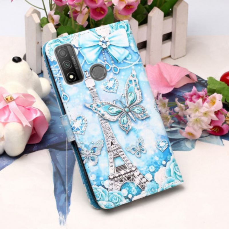 Capa De Couro Para Huawei P Smart 2020 De Cordão Correia Borboleta Torre Eiffel