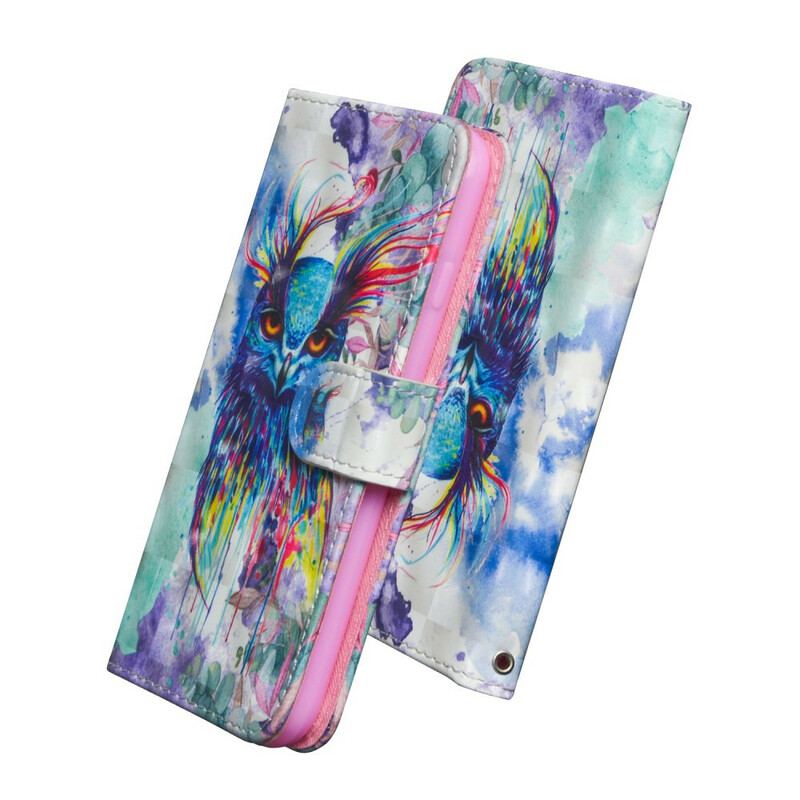 Capa De Couro Para Huawei P Smart 2020 Pássaro Aquarela