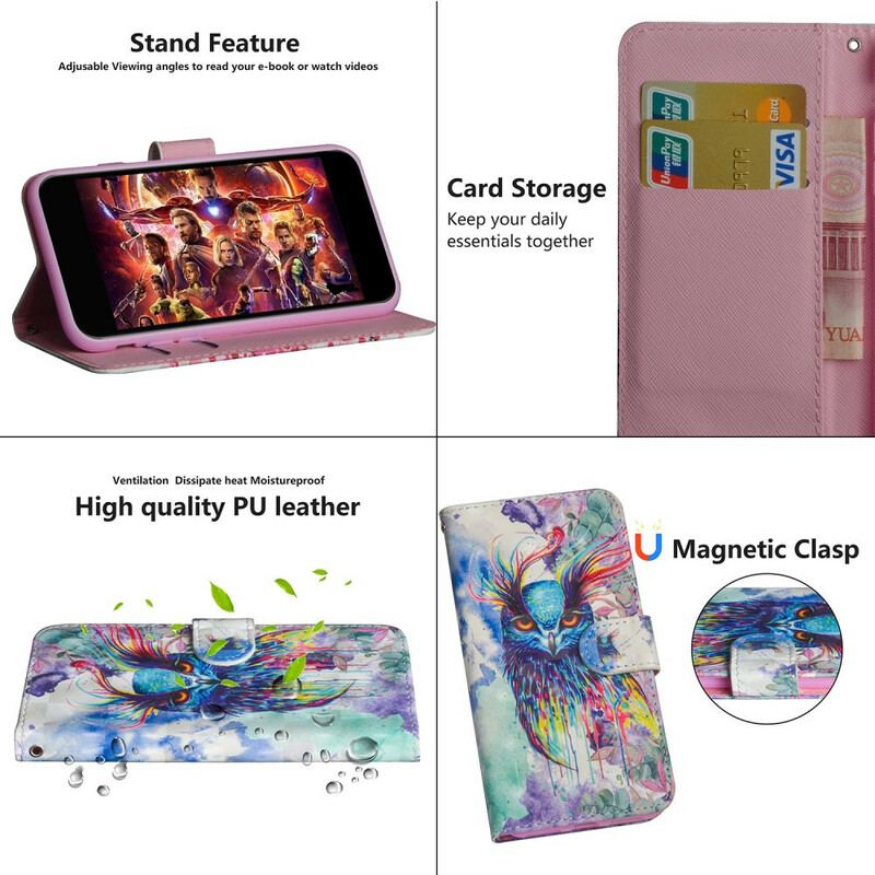 Capa De Couro Para Huawei P Smart 2020 Pássaro Aquarela