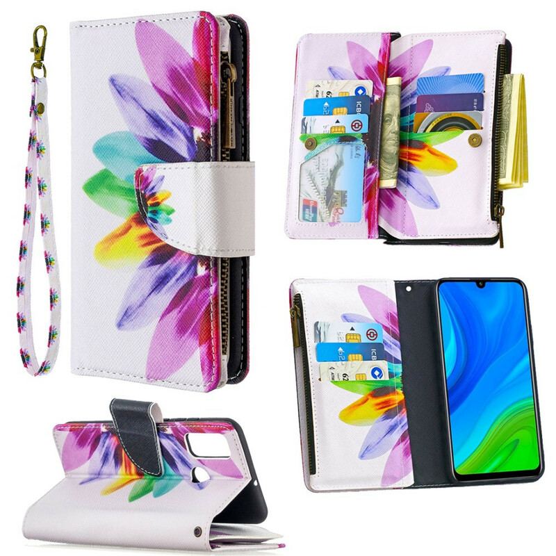 Capa Flip Para Huawei P Smart 2020 Bolso Com Zíper Flor