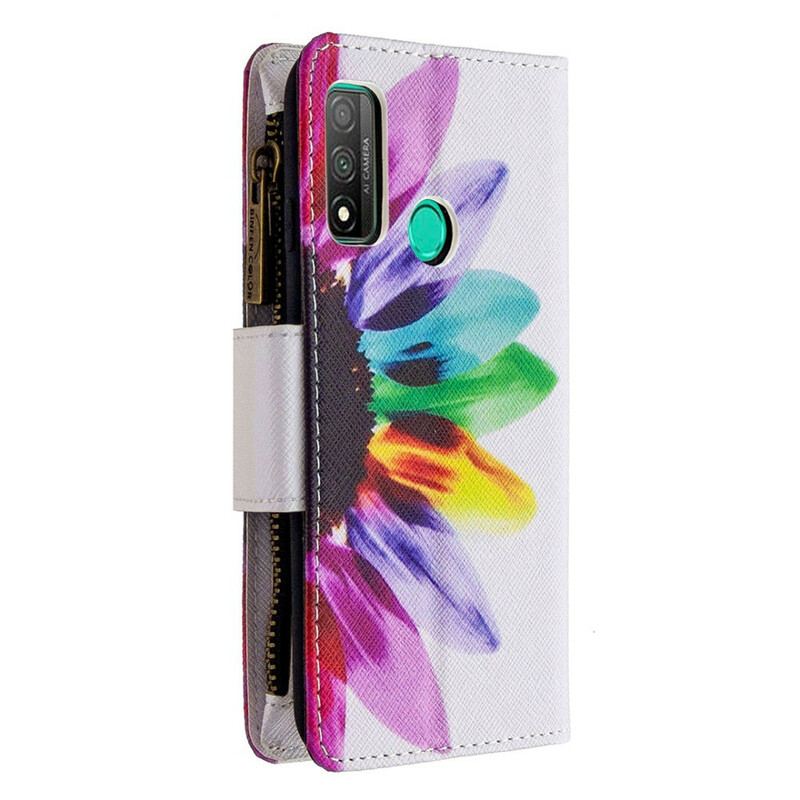 Capa Flip Para Huawei P Smart 2020 Bolso Com Zíper Flor