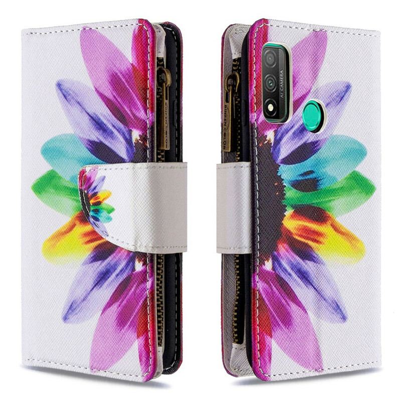 Capa Flip Para Huawei P Smart 2020 Bolso Com Zíper Flor
