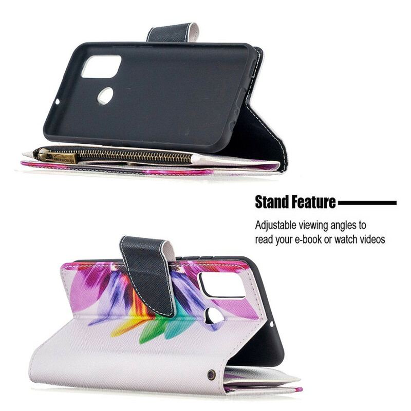 Capa Flip Para Huawei P Smart 2020 Bolso Com Zíper Flor